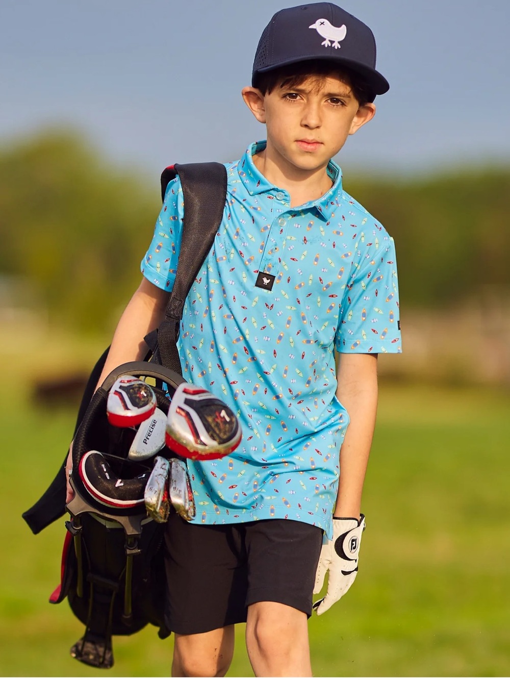 Bad Birdie Unisex Youth Boys UPF 50 Polo Dock Solid Golf Polo Shirt Sz XL 12-13T